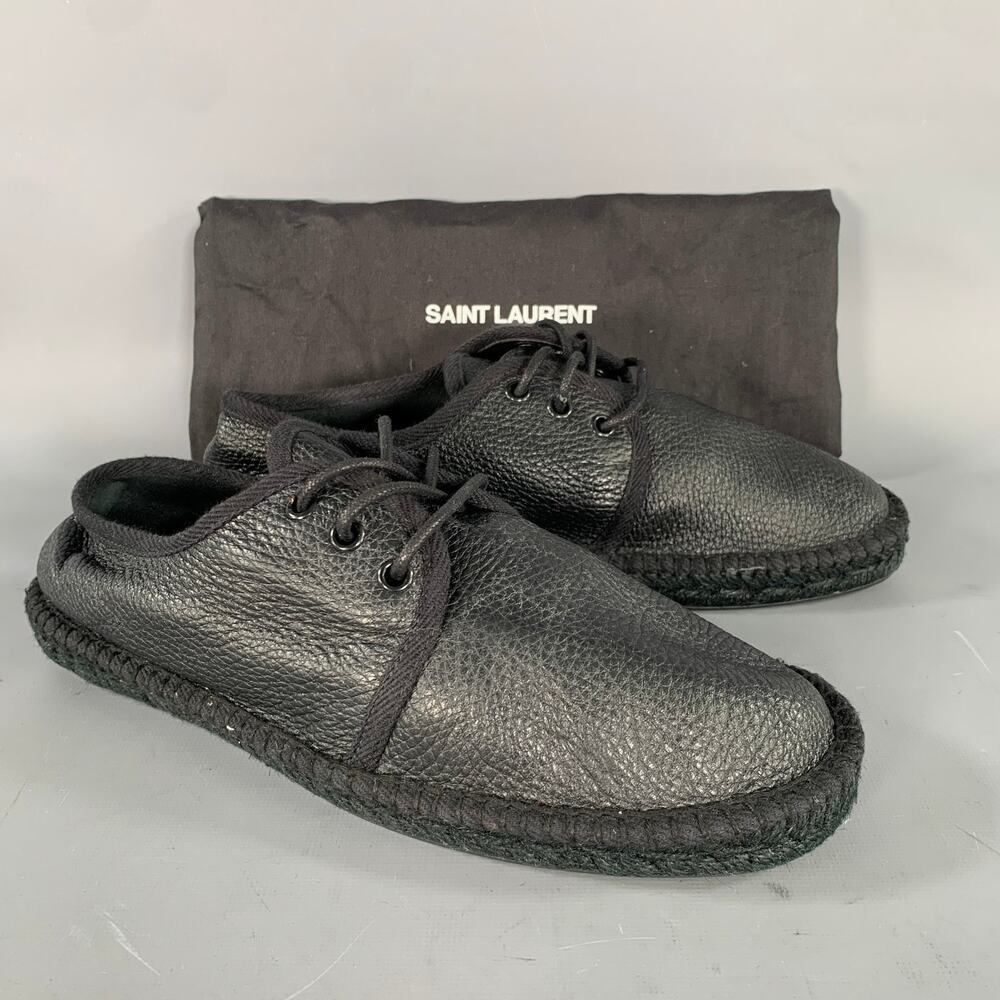 SAINT LAURENT Size 8 Black Crackled Leather Yacht Lace Up Shoes - Picture 7 of 9